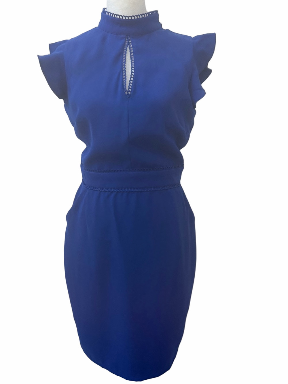 NWT Paper Dolls London Cobalt Blue Keyhole Sheath Dress Pockets Sz US 6